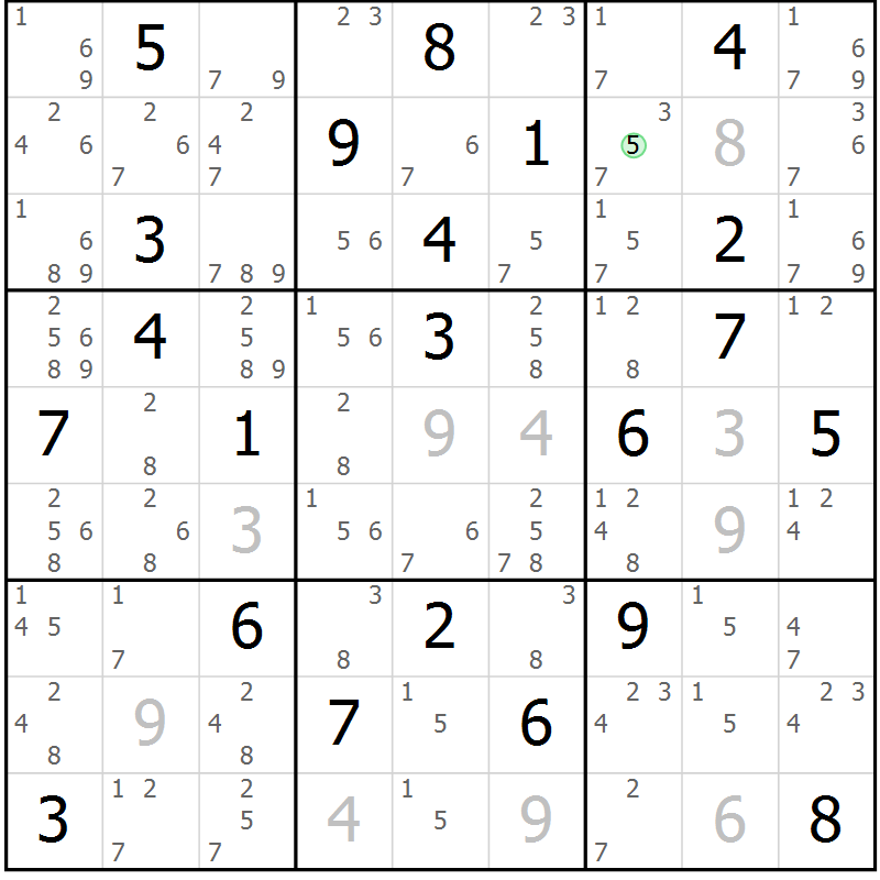 Position des candidats pour la solution de la Gr 13 page 16 du magazine de sudoku Virtuose n° 112
