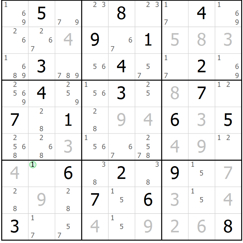Position des candidats pour la solution de la Gr 13 page 16 du magazine de sudoku Virtuose n° 112