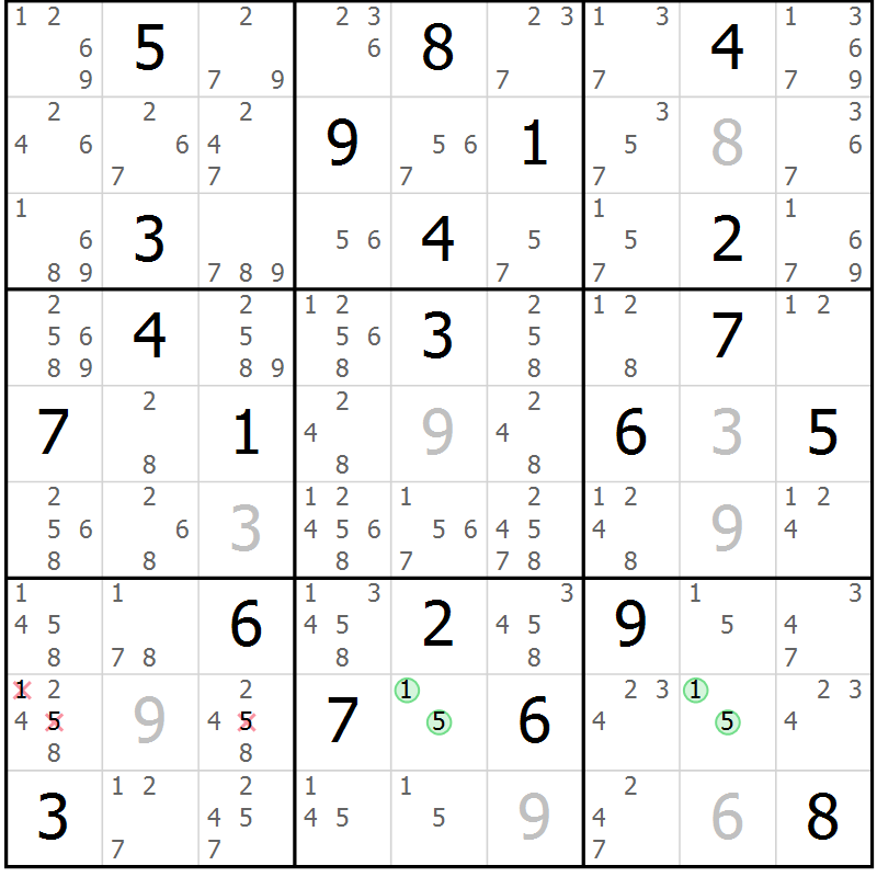 Position des candidats pour la solution de la Gr 13 page 16 du magazine de sudoku Virtuose n° 112
