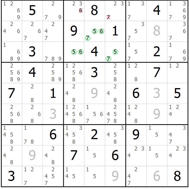 Position des candidats pour la solution de la Gr 13 page 16 du magazine de sudoku Virtuose n° 112