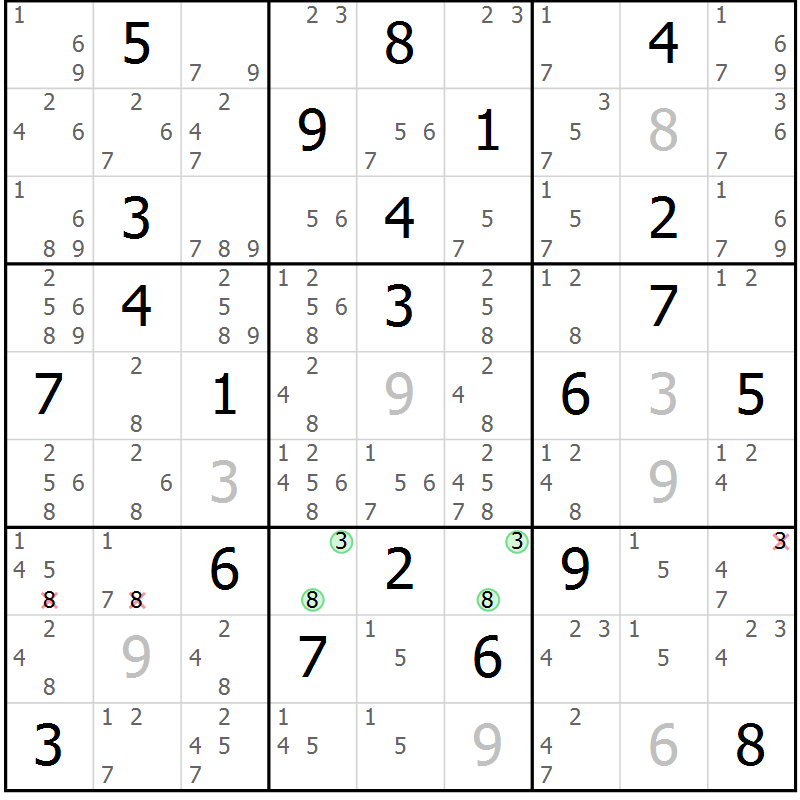 Position des candidats pour la solution de la Gr 13 page 16 du magazine de sudoku Virtuose n° 112