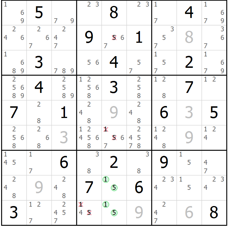 Position des candidats pour la solution de la Gr 13 page 16 du magazine de sudoku Virtuose n° 112