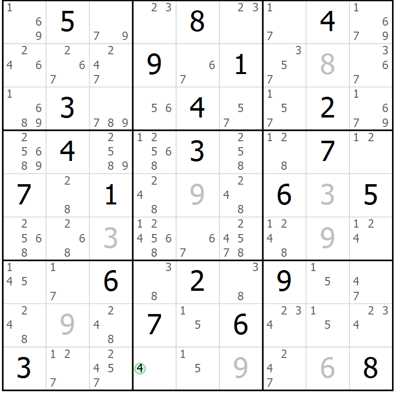 Position des candidats pour la solution de la Gr 13 page 16 du magazine de sudoku Virtuose n° 112