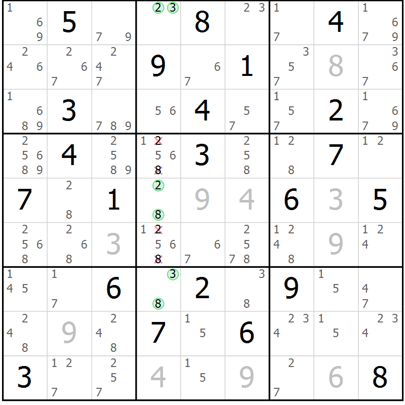 Position des candidats pour la solution de la Gr 13 page 16 du magazine de sudoku Virtuose n° 112