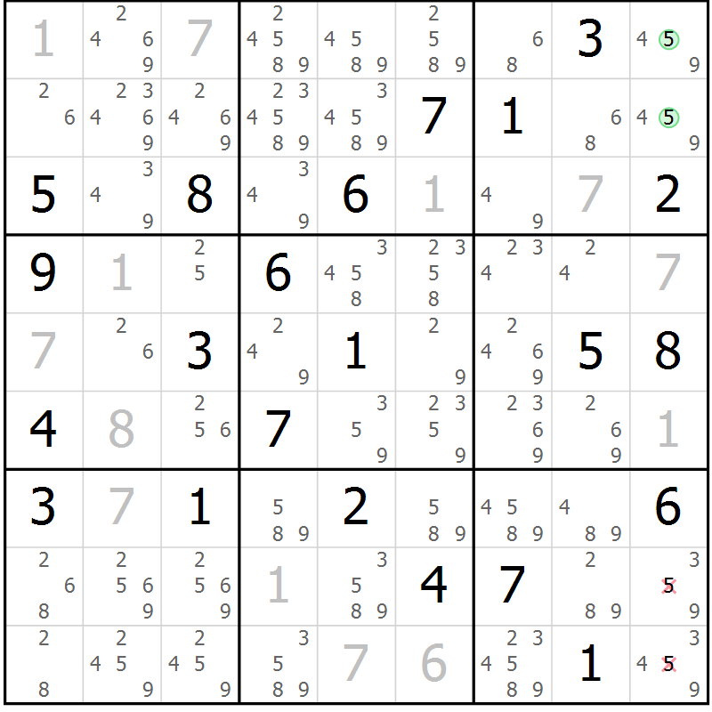Position des candidats pour la solution de la Gr 14 page 17 du magazine de sudoku Virtuose n° 112