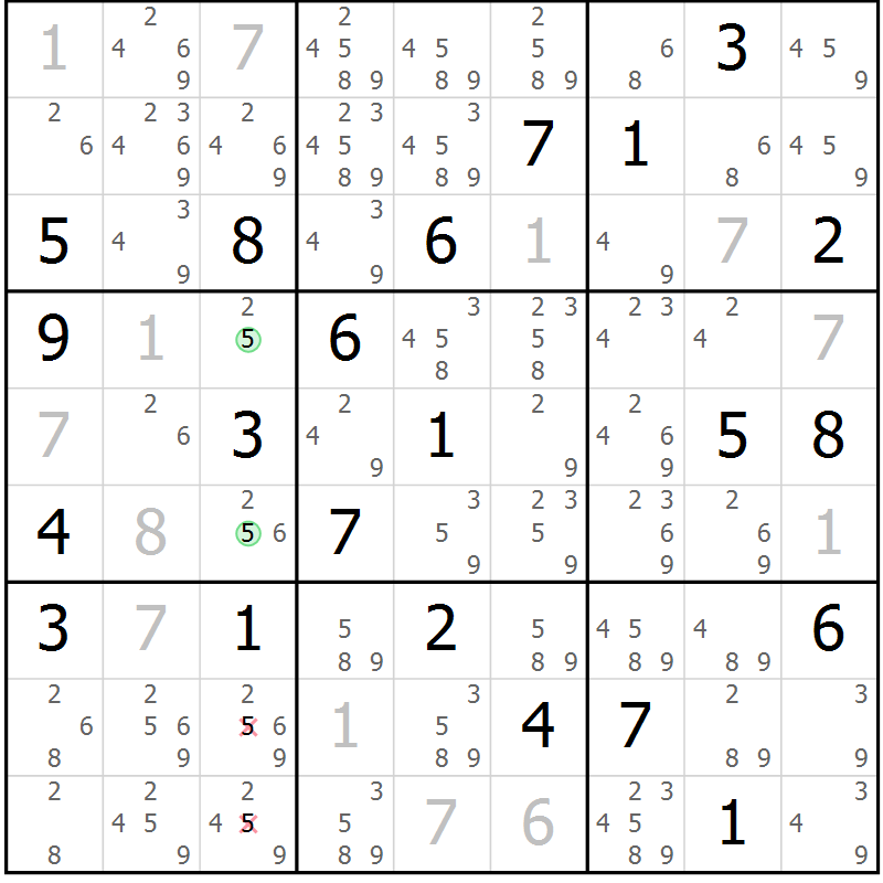 Position des candidats pour la solution de la Gr 14 page 17 du magazine de sudoku Virtuose n° 112