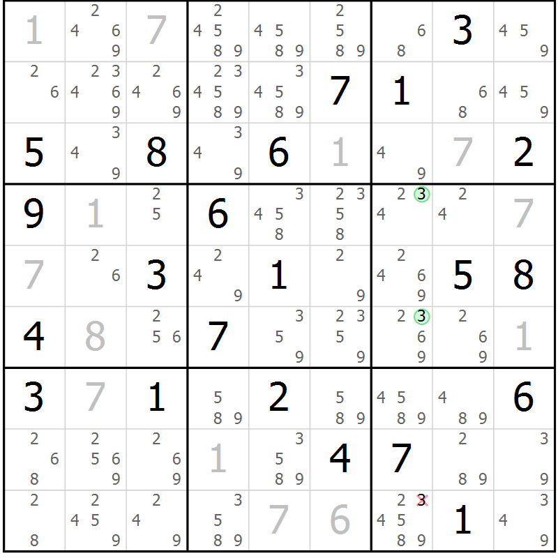 Position des candidats pour la solution de la Gr 14 page 17 du magazine de sudoku Virtuose n° 112