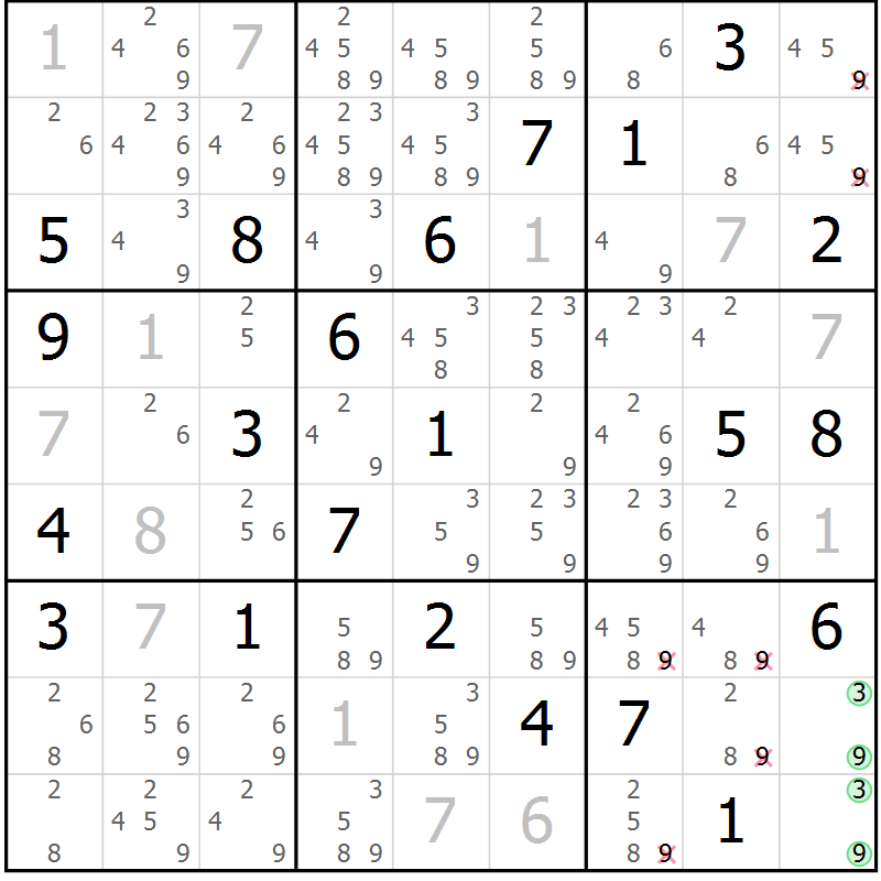 Position des candidats pour la solution de la Gr 14 page 17 du magazine de sudoku Virtuose n° 112