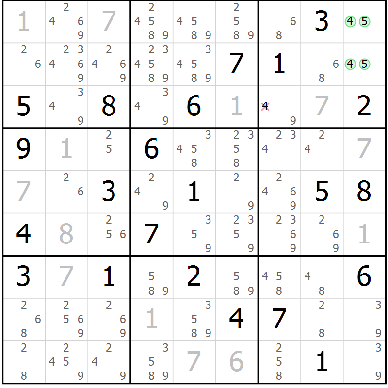 Position des candidats pour la solution de la Gr 14 page 17 du magazine de sudoku Virtuose n° 112
