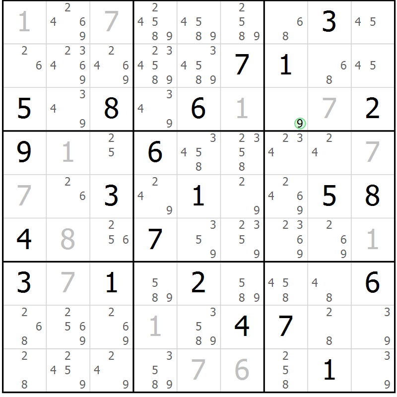 Position des candidats pour la solution de la Gr 14 page 17 du magazine de sudoku Virtuose n° 112