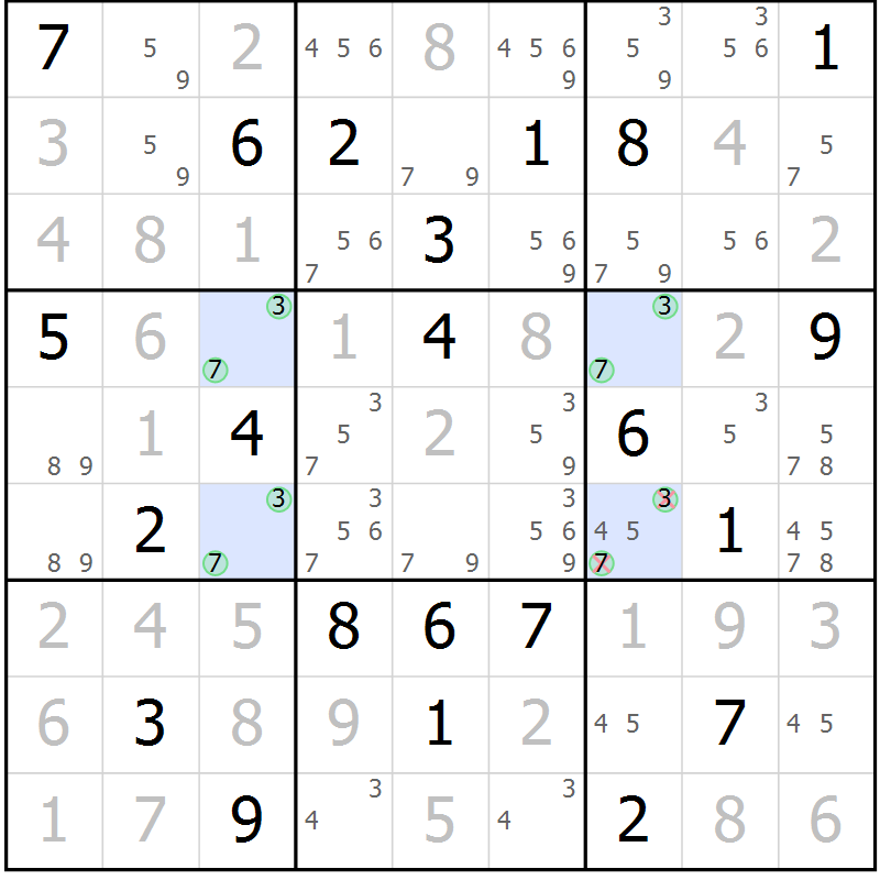 Position des candidats pour la solution de la Gr 15 page 18 du magazine de sudoku Virtuose n° 112