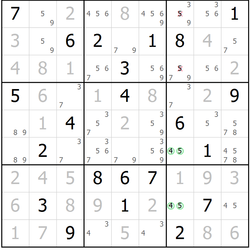 Position des candidats pour la solution de la Gr 15 page 18 du magazine de sudoku Virtuose n° 112