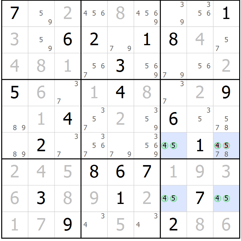 Position des candidats pour la solution de la Gr 15 page 18 du magazine de sudoku Virtuose n° 112