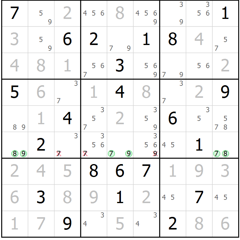 Position des candidats pour la solution de la Gr 15 page 18 du magazine de sudoku Virtuose n° 112