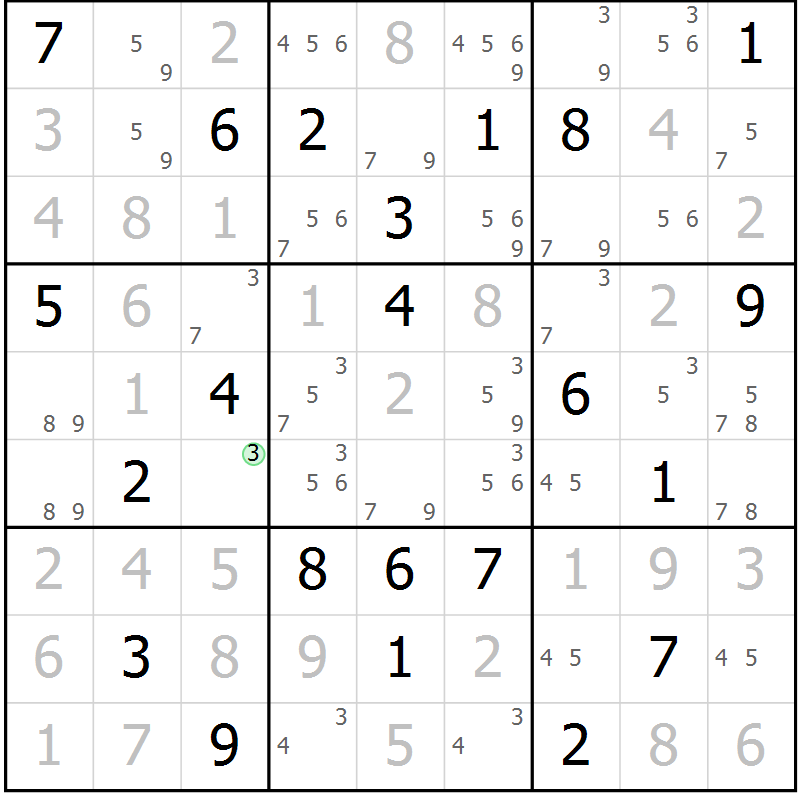 Position des candidats pour la solution de la Gr 15 page 18 du magazine de sudoku Virtuose n° 112