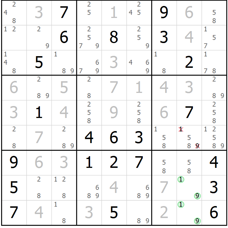Position des candidats pour la solution de la Gr 16 page 19 du magazine de sudoku Virtuose n° 112