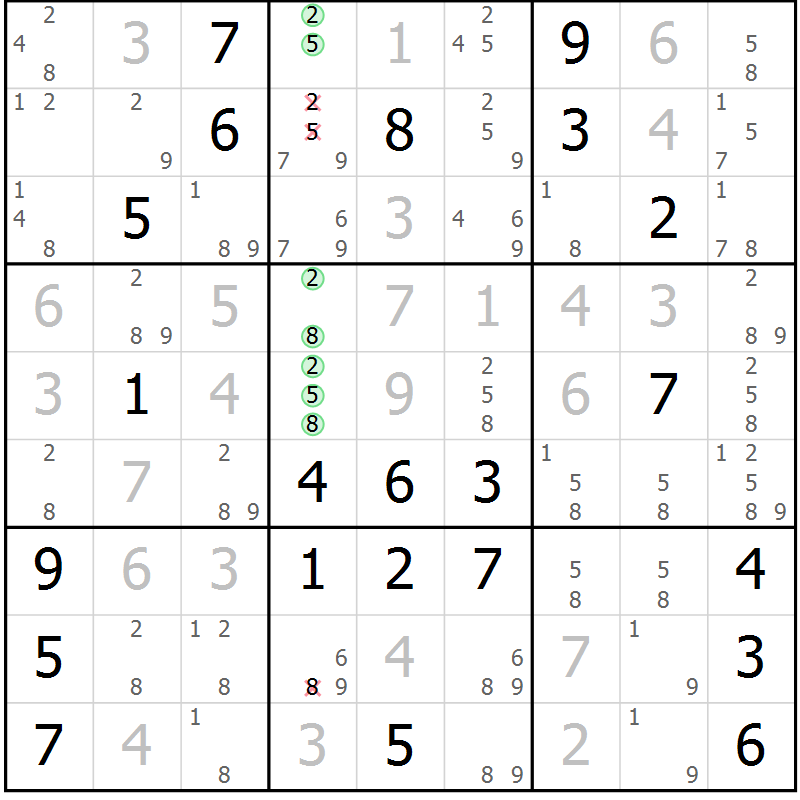 Position des candidats pour la solution de la Gr 16 page 19 du magazine de sudoku Virtuose n° 112