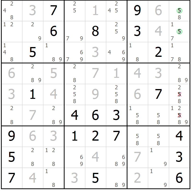 Position des candidats pour la solution de la Gr 16 page 19 du magazine de sudoku Virtuose n° 112