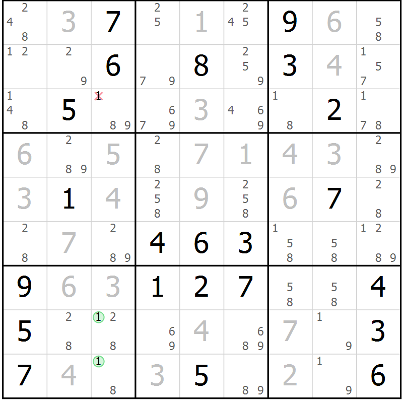 Position des candidats pour la solution de la Gr 16 page 19 du magazine de sudoku Virtuose n° 112