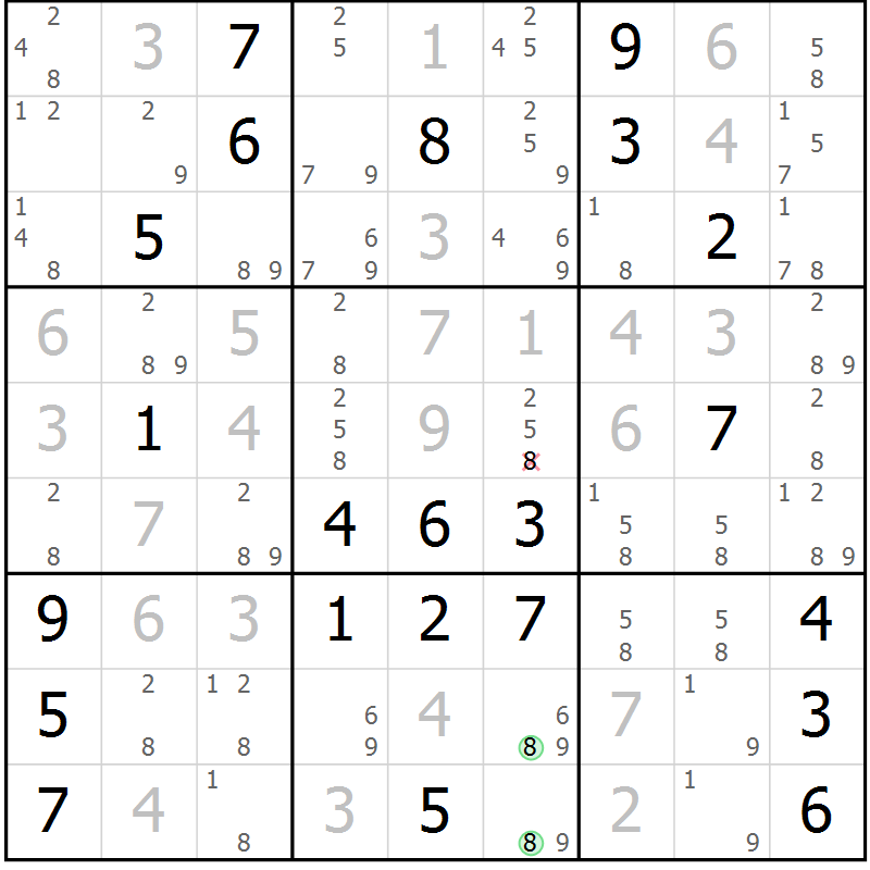 Position des candidats pour la solution de la Gr 16 page 19 du magazine de sudoku Virtuose n° 112