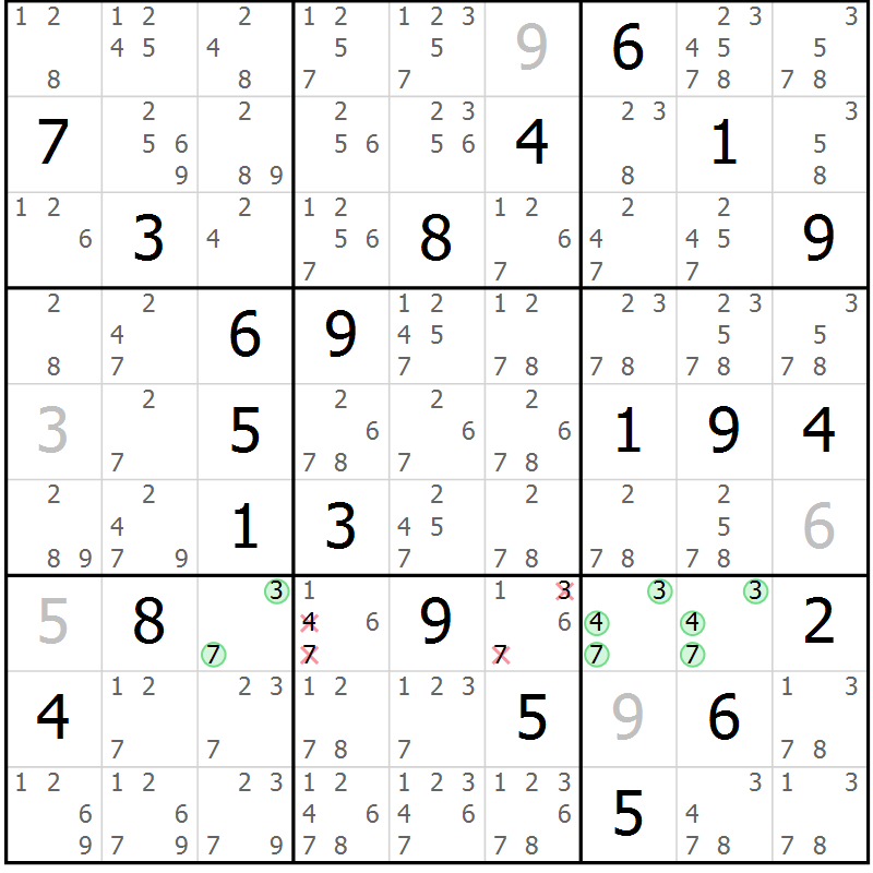 Position des candidats pour la solution de la Gr 17 page 20 du magazine de sudoku Virtuose n° 112