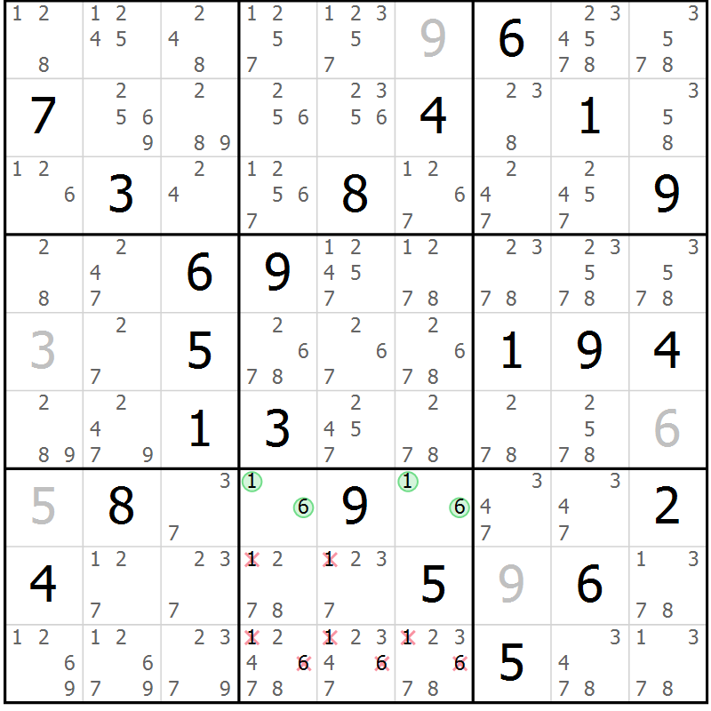 Position des candidats pour la solution de la Gr 17 page 20 du magazine de sudoku Virtuose n° 112