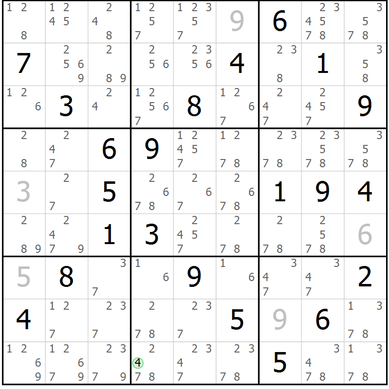 Position des candidats pour la solution de la Gr 17 page 20 du magazine de sudoku Virtuose n° 112