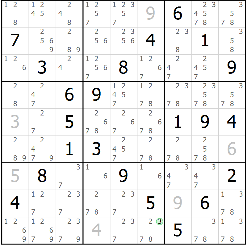 Position des candidats pour la solution de la Gr 17 page 20 du magazine de sudoku Virtuose n° 112