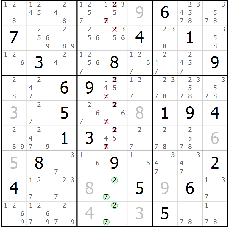 Position des candidats pour la solution de la Gr 17 page 20 du magazine de sudoku Virtuose n° 112