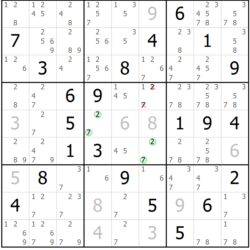 Position des candidats pour la solution de la Gr 17 page 20 du magazine de sudoku Virtuose n° 112