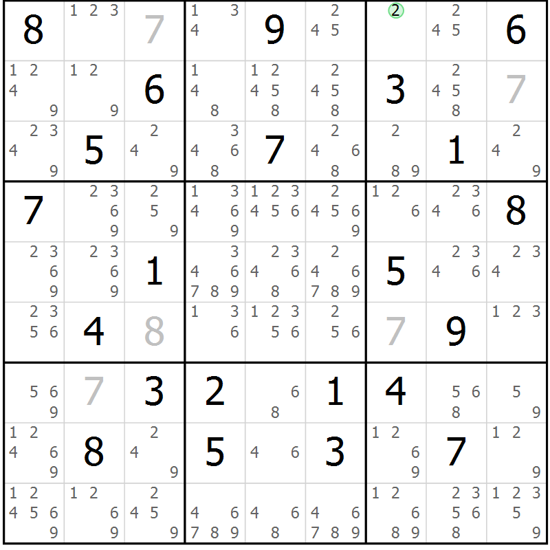 Position des candidats pour la solution de la Gr 18 page 21 du magazine de sudoku Virtuose n° 112