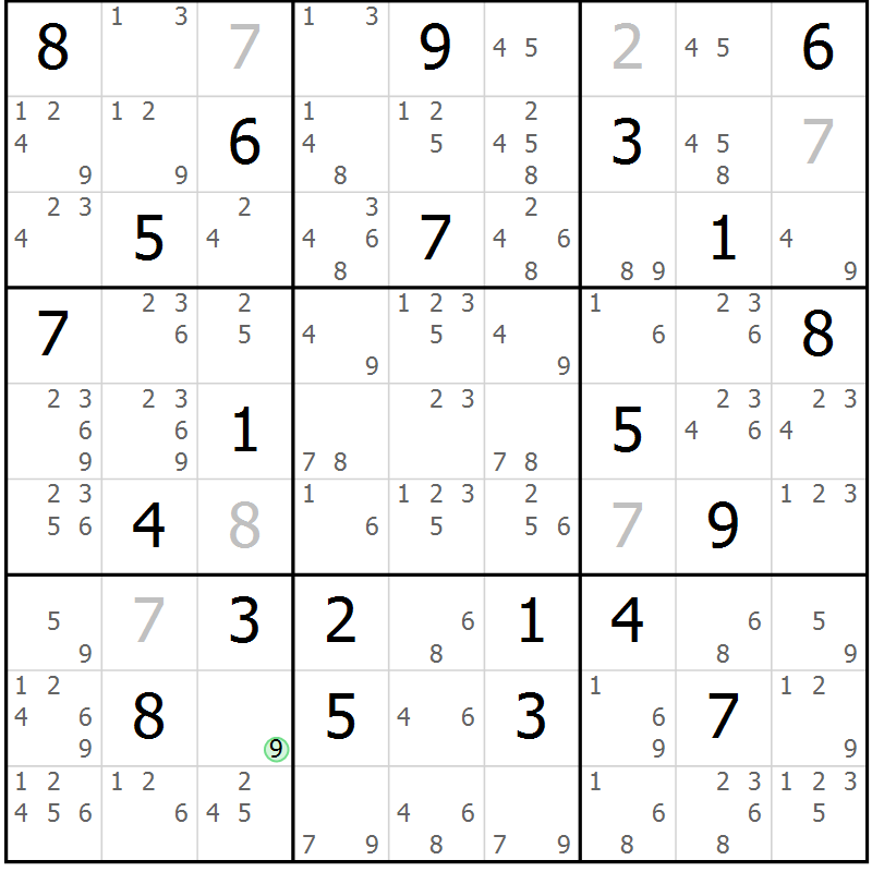 Position des candidats pour la solution de la Gr 18 page 21 du magazine de sudoku Virtuose n° 112