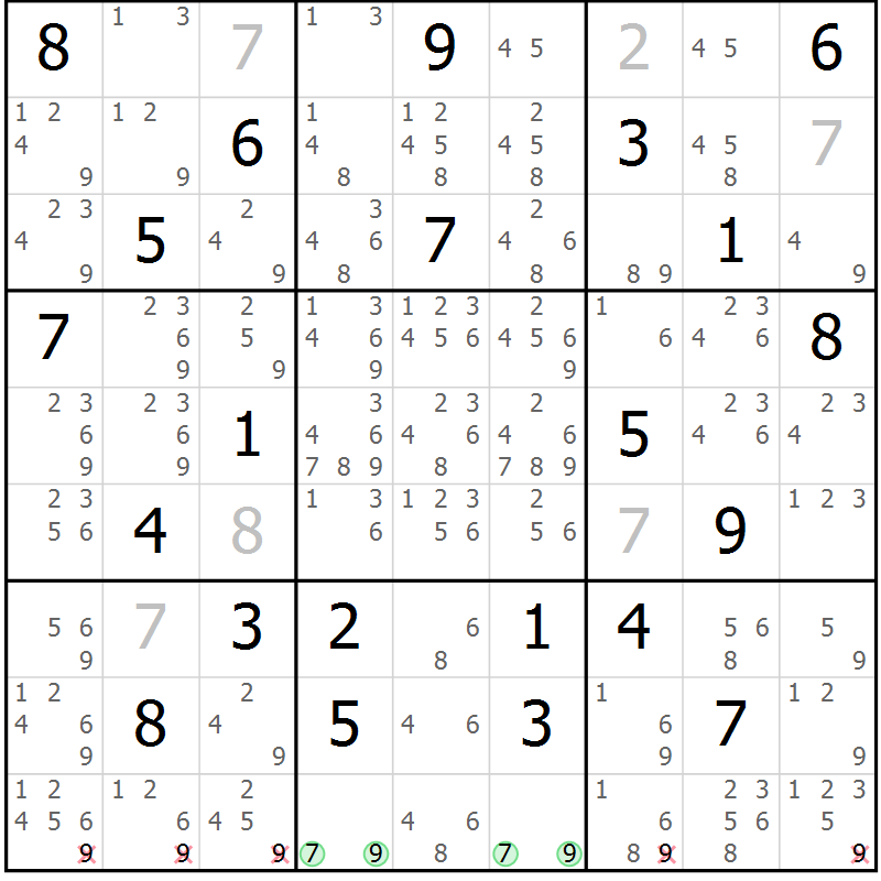 Position des candidats pour la solution de la Gr 18 page 21 du magazine de sudoku Virtuose n° 112