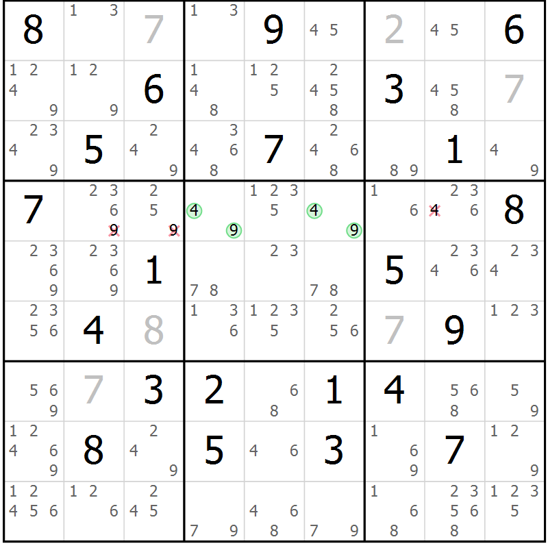 Position des candidats pour la solution de la Gr 18 page 21 du magazine de sudoku Virtuose n° 112