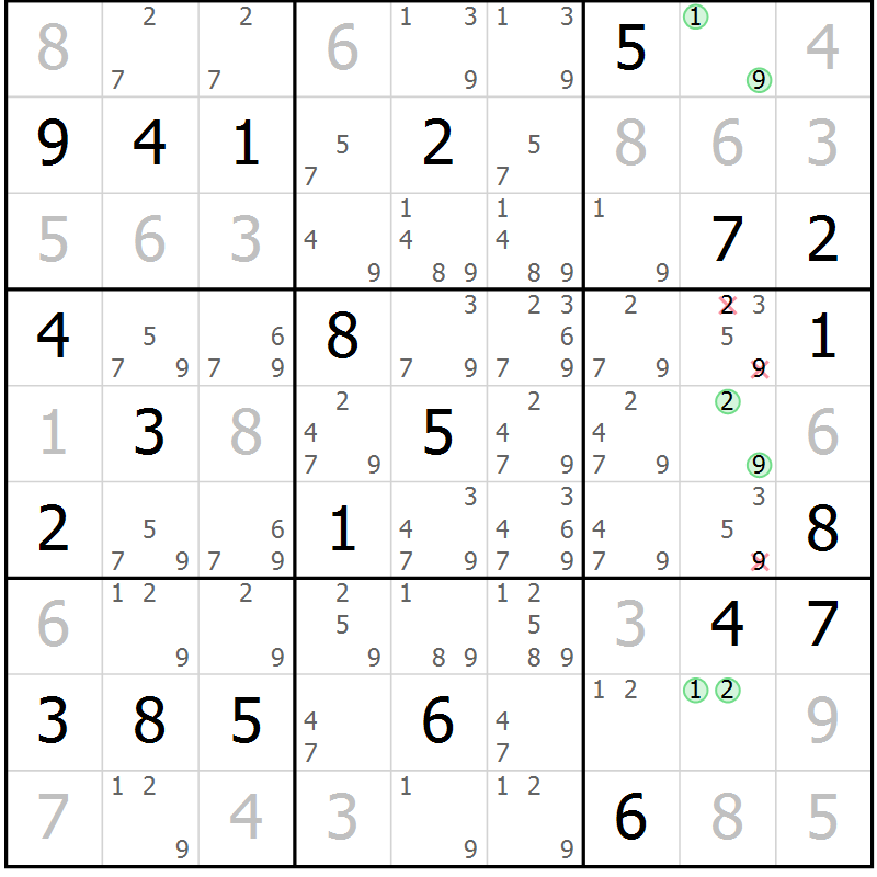 Position des candidats pour la solution de la Gr 19 page 22 du magazine de sudoku Virtuose n° 112