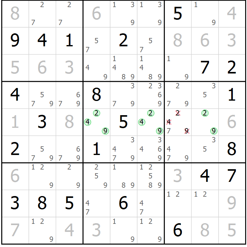 Position des candidats pour la solution de la Gr 19 page 22 du magazine de sudoku Virtuose n° 112