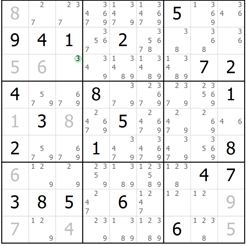 Position des candidats pour la solution de la Gr 19 page 22 du magazine de sudoku Virtuose n° 112