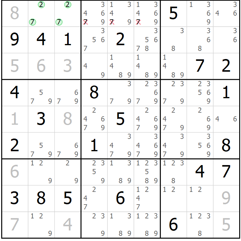 Position des candidats pour la solution de la Gr 19 page 22 du magazine de sudoku Virtuose n° 112