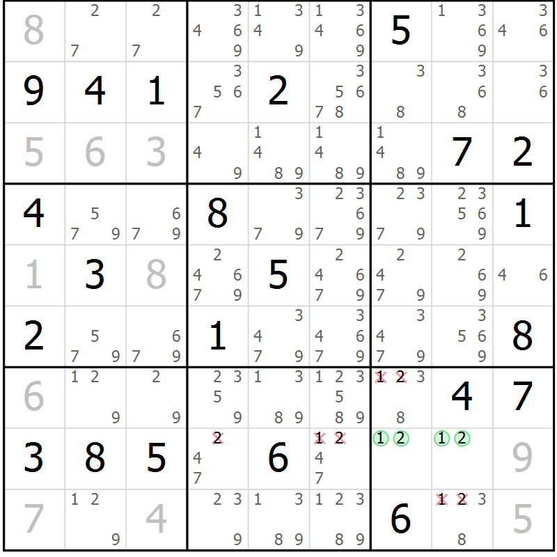 Position des candidats pour la solution de la Gr 19 page 22 du magazine de sudoku Virtuose n° 112