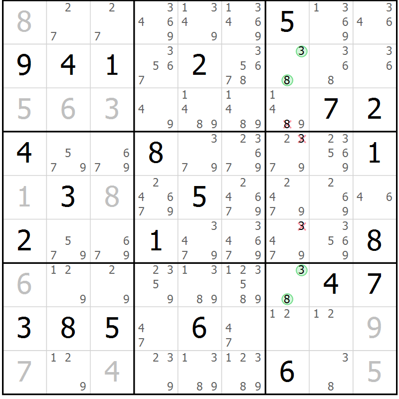 Position des candidats pour la solution de la Gr 19 page 22 du magazine de sudoku Virtuose n° 112