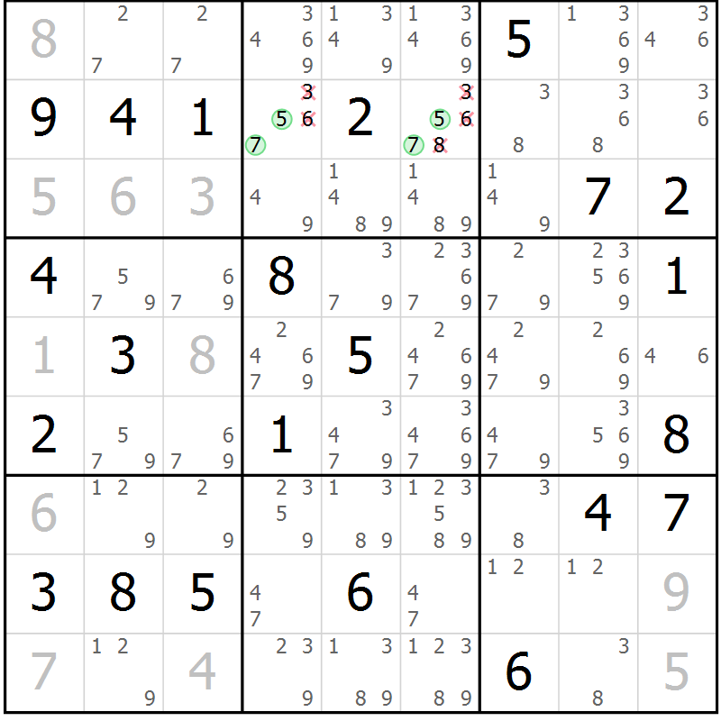 Position des candidats pour la solution de la Gr 19 page 22 du magazine de sudoku Virtuose n° 112