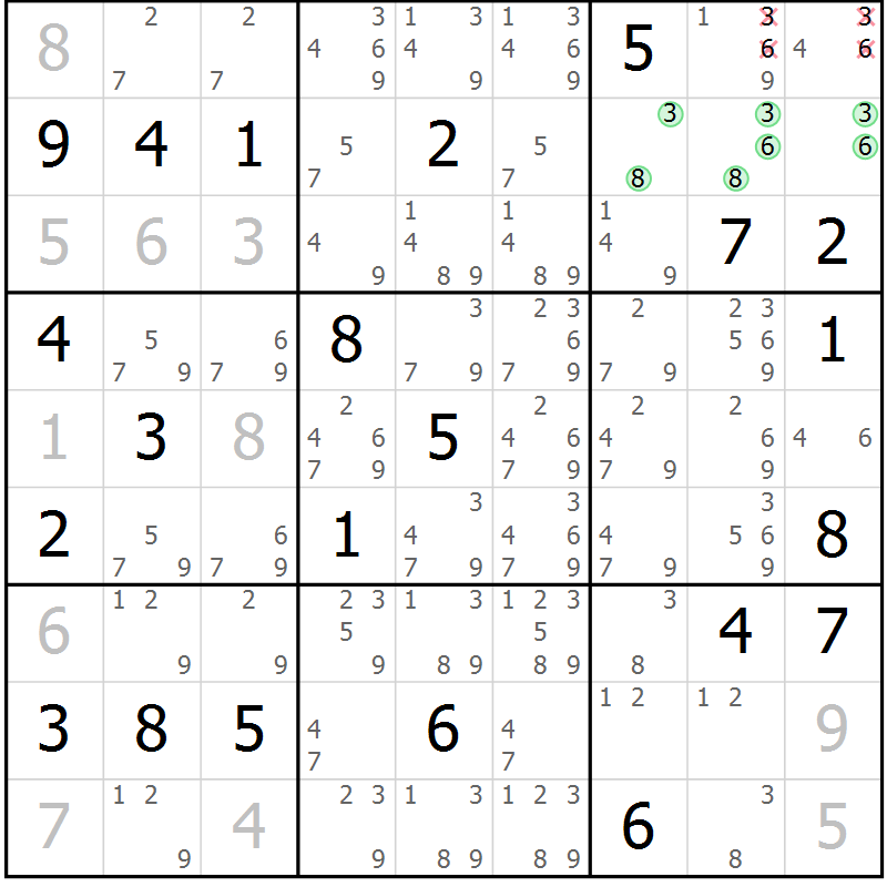 Position des candidats pour la solution de la Gr 19 page 22 du magazine de sudoku Virtuose n° 112