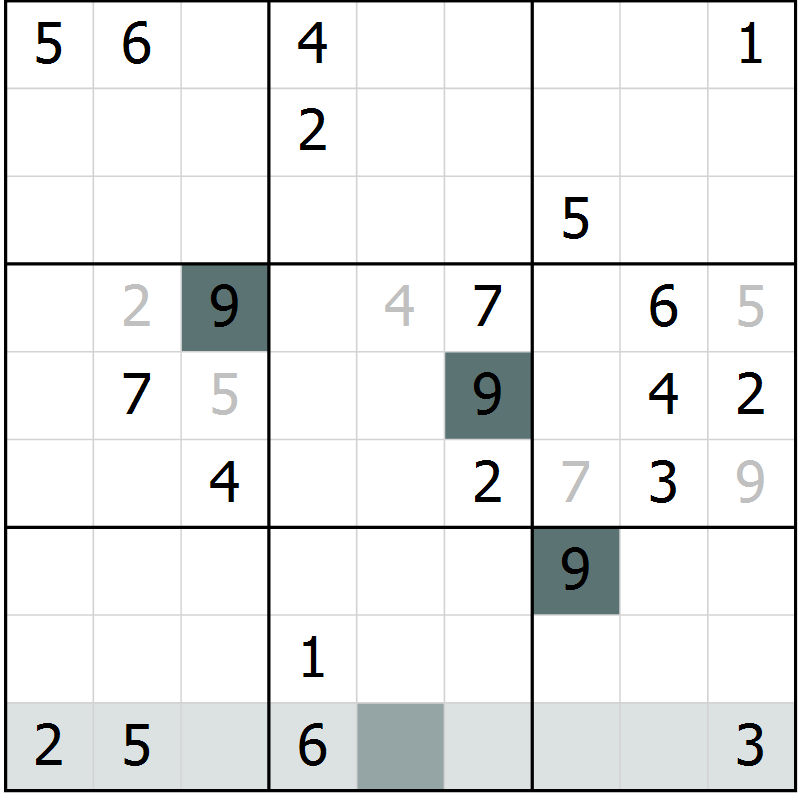 Position des candidats pour la solution de la Gr 2 page 5 du magazine de sudoku Virtuose n° 112