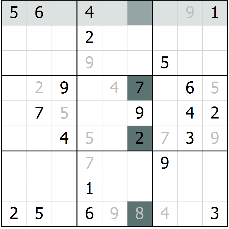 Position des candidats pour la solution de la Gr 2 page 5 du magazine de sudoku Virtuose n° 112
