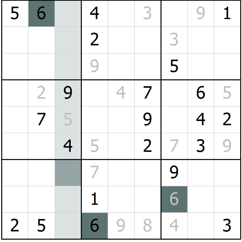 Position des candidats pour la solution de la Gr 2 page 5 du magazine de sudoku Virtuose n° 112