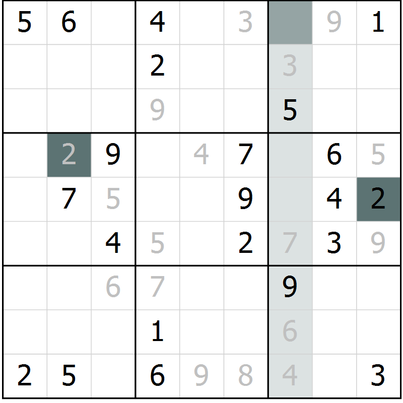 Position des candidats pour la solution de la Gr 2 page 5 du magazine de sudoku Virtuose n° 112