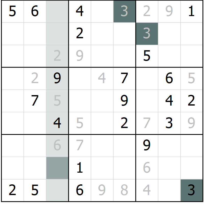 Position des candidats pour la solution de la Gr 2 page 5 du magazine de sudoku Virtuose n° 112