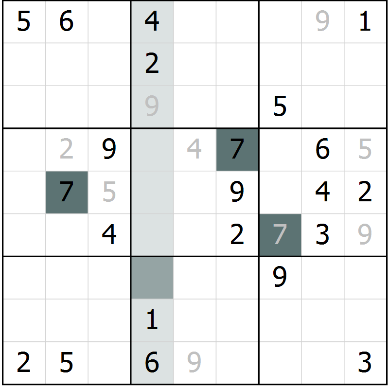 Position des candidats pour la solution de la Gr 2 page 5 du magazine de sudoku Virtuose n° 112