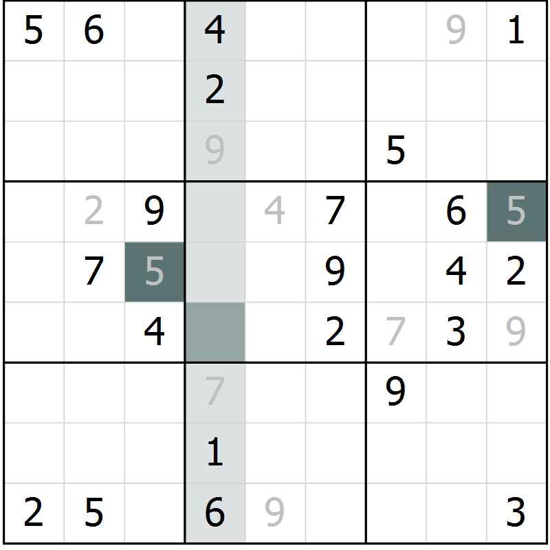 Position des candidats pour la solution de la Gr 2 page 5 du magazine de sudoku Virtuose n° 112