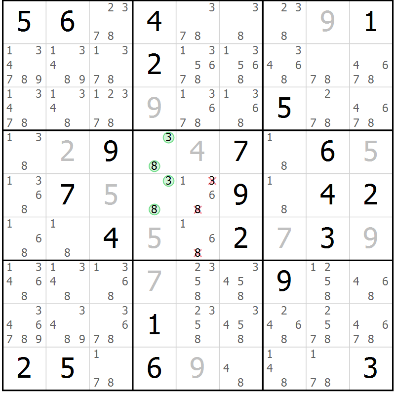 Position des candidats pour la solution de la Gr 2 page 5 du magazine de sudoku Virtuose n° 112